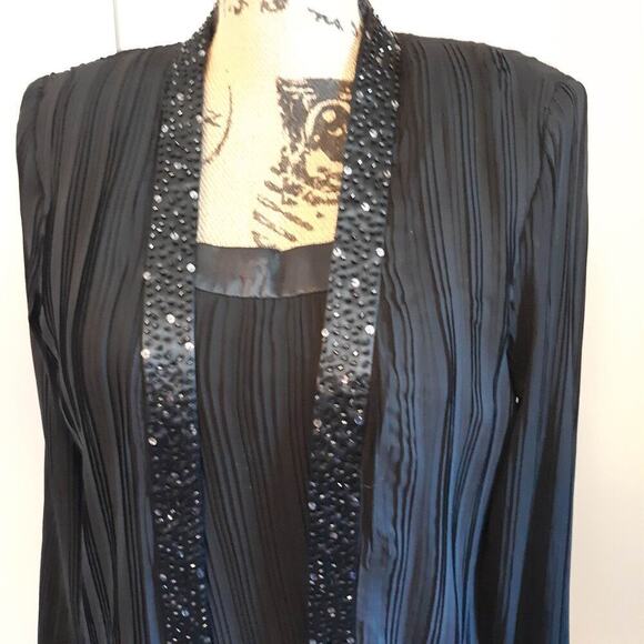 2 Piece Shell & Jacket Black Mini Pleat Beaded Set Size 14 Holiday Wear LNC - Picture 2 of 12